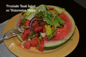 Prosciutto Basil Salad on Watermelon Plates