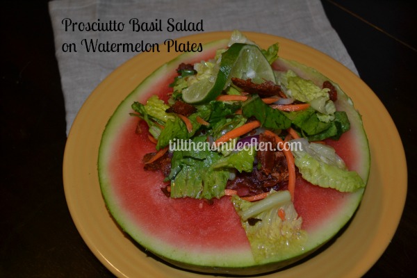 Prosciutto Basil Salad on Watermelon Plates 