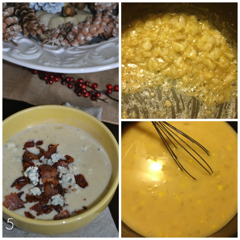 Cheesy Corn Chowder with Bacon and Gorgonzola